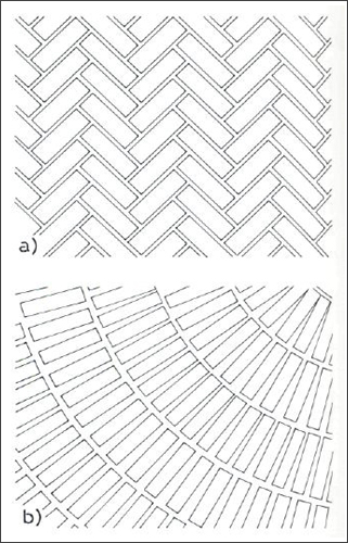 Уложенное способом плетения кирпичное покрытие с открытыми швами